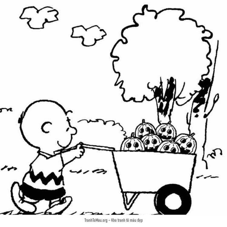 Tải tranh tô màu Charlie Brown và Xe Đẩy Bí Ngô