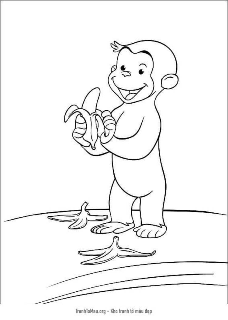 Tải tranh tô màu Chú Khỉ George Ăn chuối
