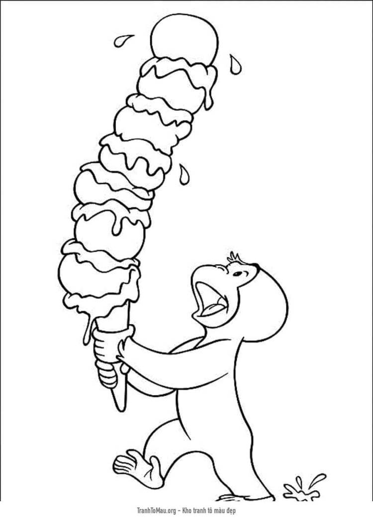 Tải tranh tô màu Chú Khỉ George Ăn Kem