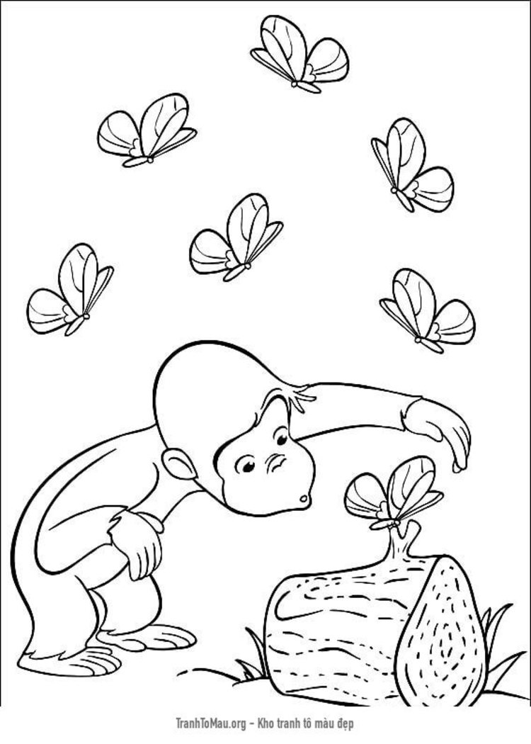 Tải tranh tô màu Chú Khỉ George và Đàn Bướm