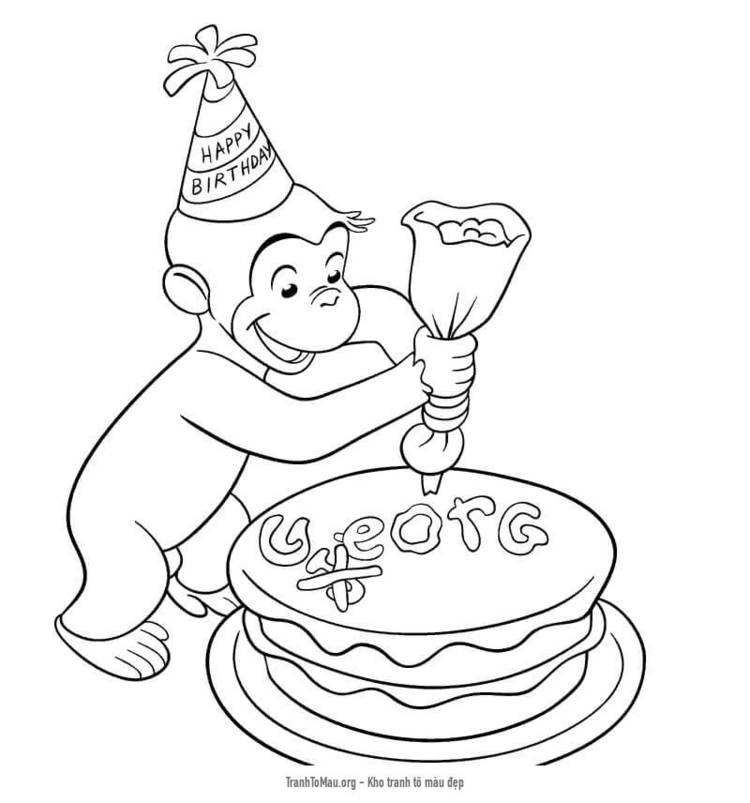 Tải tranh tô màu Chú Khỉ George Vẽ Lên Bánh