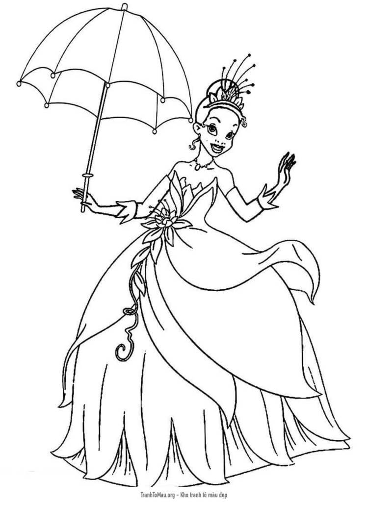 Tải tranh tô màu Công Chúa Tiana Cầm Ô