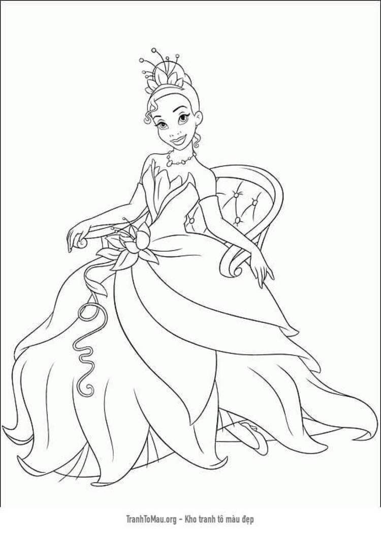 Tải tranh tô màu Công Chúa Tiana Ngồi Trên Ghế