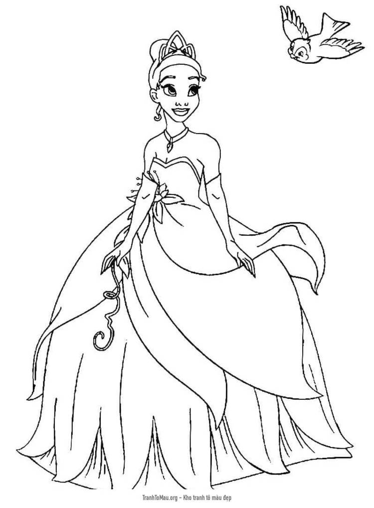 Tải tranh tô màu Công Chúa Tiana và Chú Chim