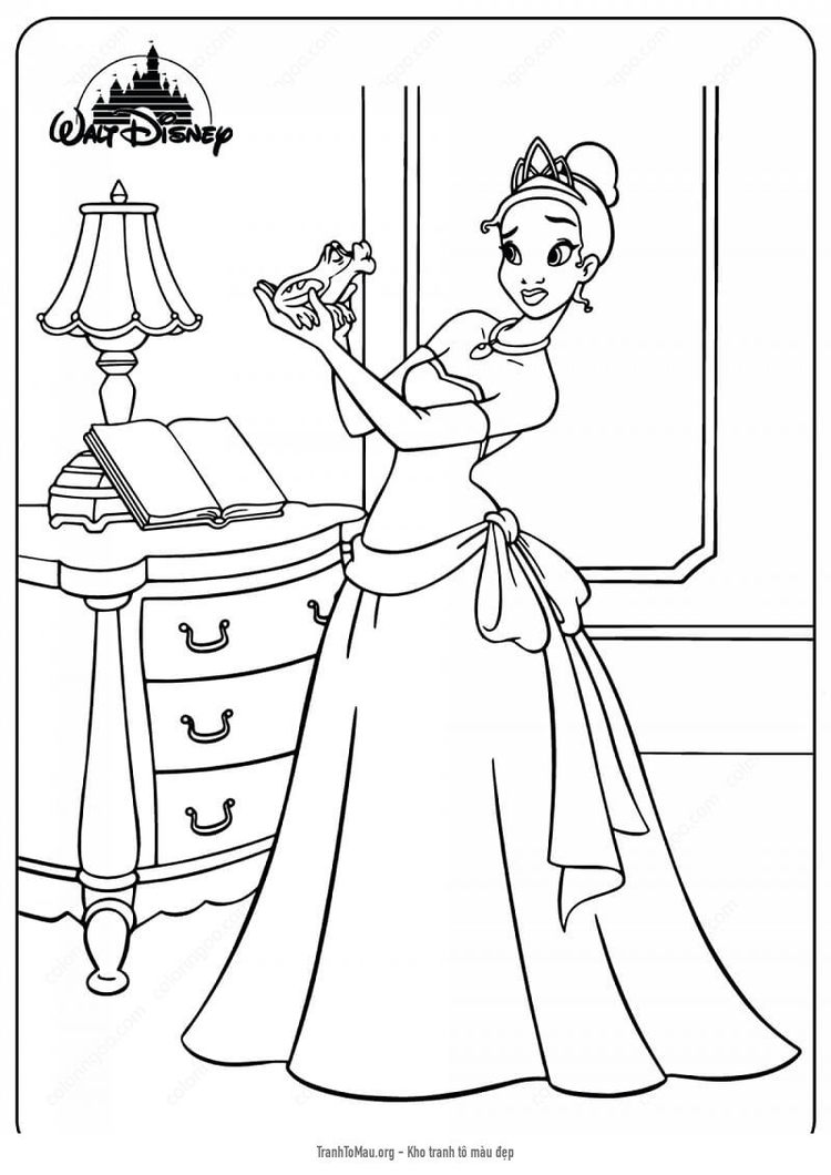 Tải tranh tô màu Công Chúa Tiana và Con Ếch