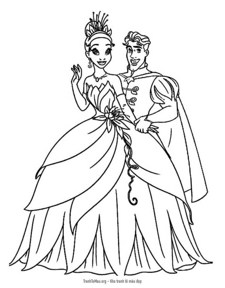 Tải tranh tô màu Công Chúa Tiana và Hoàng Tử