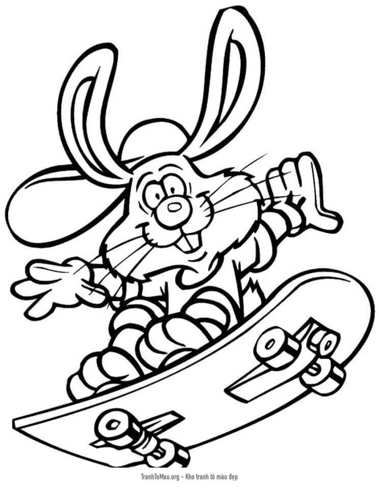 Tải tranh tô màu Con Thỏ Trượt Ván