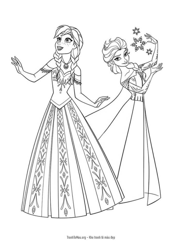 Tải tranh tô màu Công Chúa Elsa Cùng Với Anna