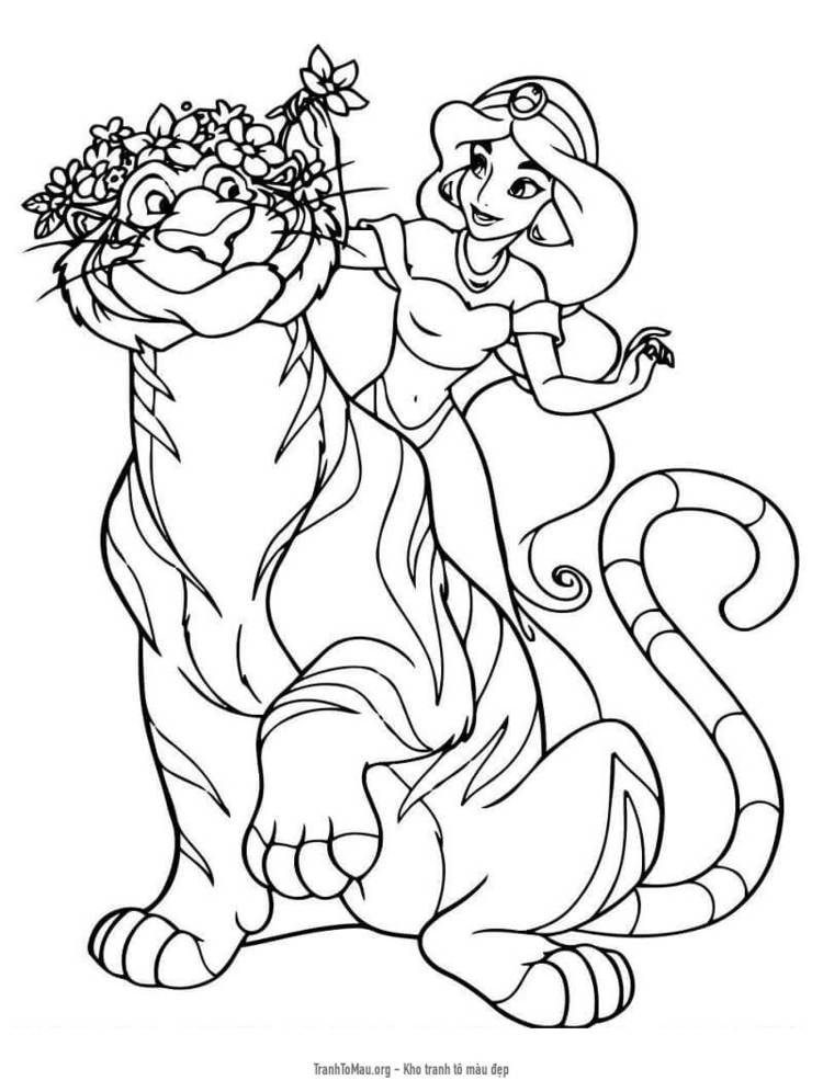 Tải tranh tô màu Công Chúa Jasmine và Hổ Rajah