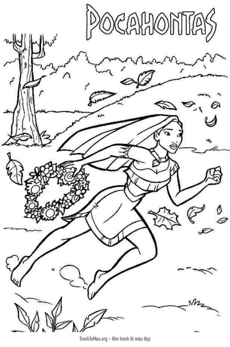Tải tranh tô màu Công Chúa Pocahontas Đang Chạy