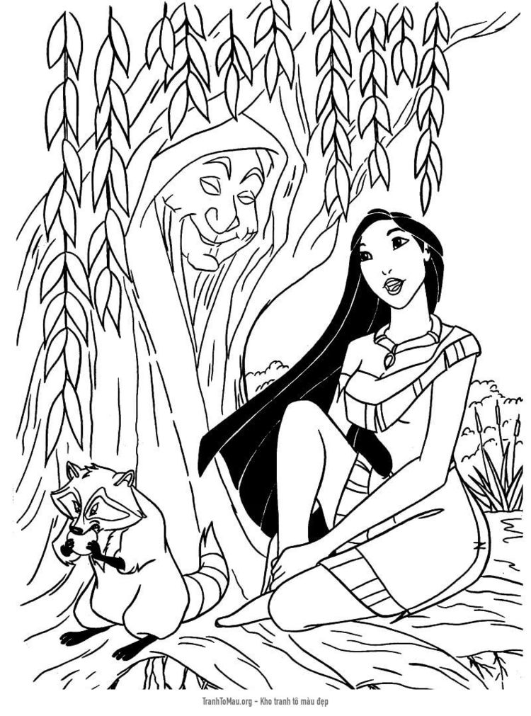 Tải tranh tô màu Công Chúa Pocahontas và Cây Thần