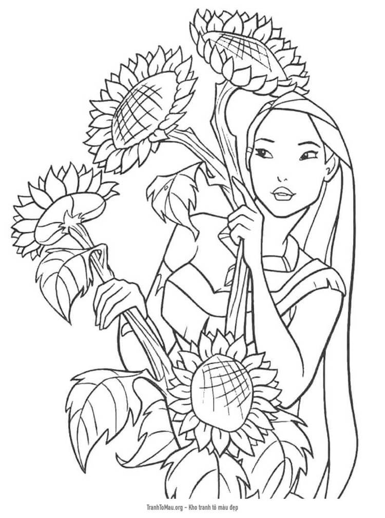 Tải tranh tô màu tranh to mau cong chua pocahontas va hoa huongCông Chúa Pocahontas và Hoa Hướng Dương duong
