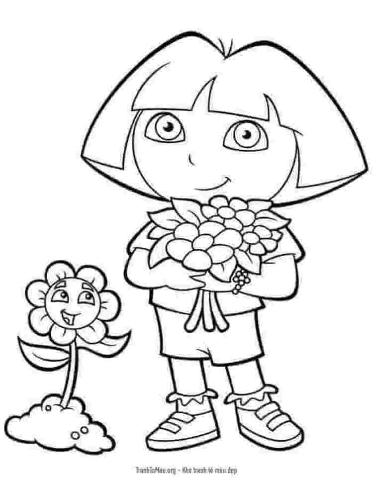 Tải tranh tô màu Dora và Hoa