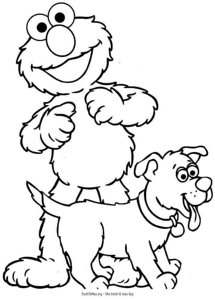 Tải tranh tô màu Elmo và Chú Chó