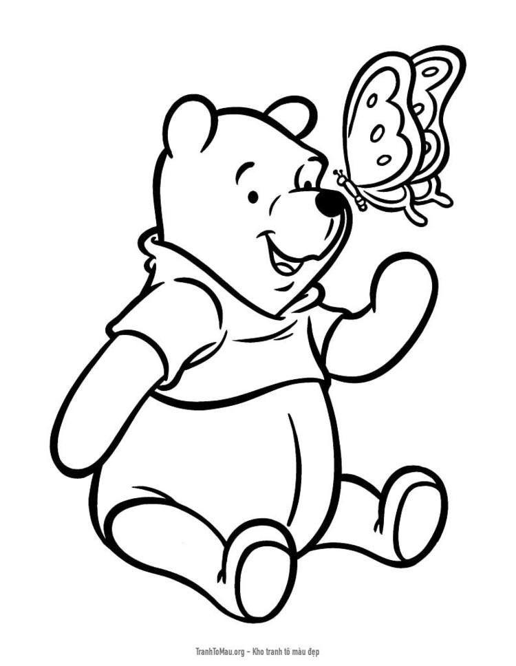 Tải tranh tô màu Gấu Pooh và Bươm Bướm