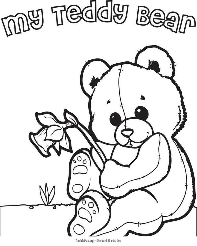 Tải tranh tô màu Gấu Teddyvà Bông Hoa