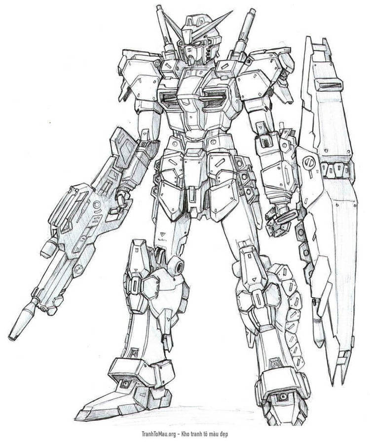 Tải tranh tô màu Gundam Cầm Súng và Khiên