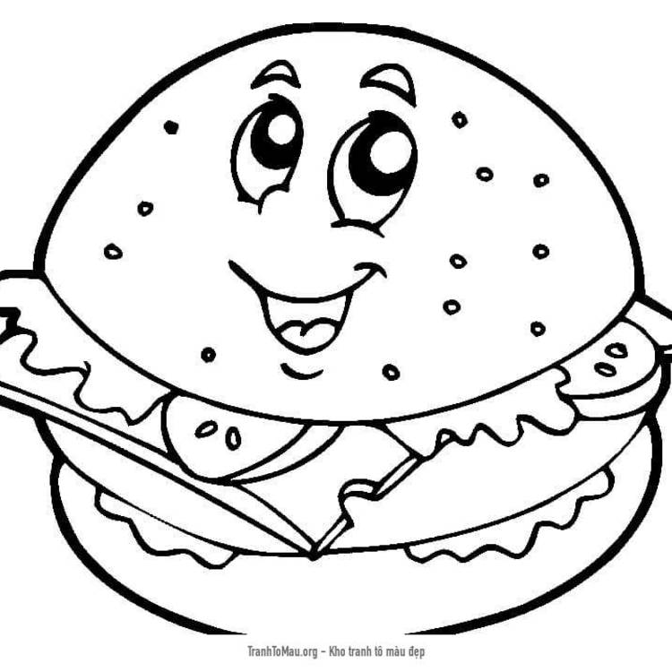 Tải tranh tô màu Hamburger Đang Cười