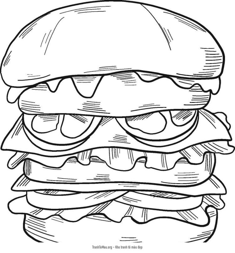 Tải tranh tô màu Hamburger Ngon Miệng