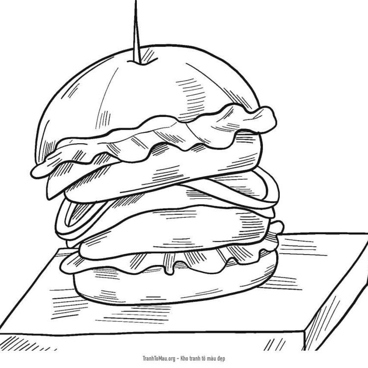 Tải tranh tô màu Hamburger Trên Đĩa