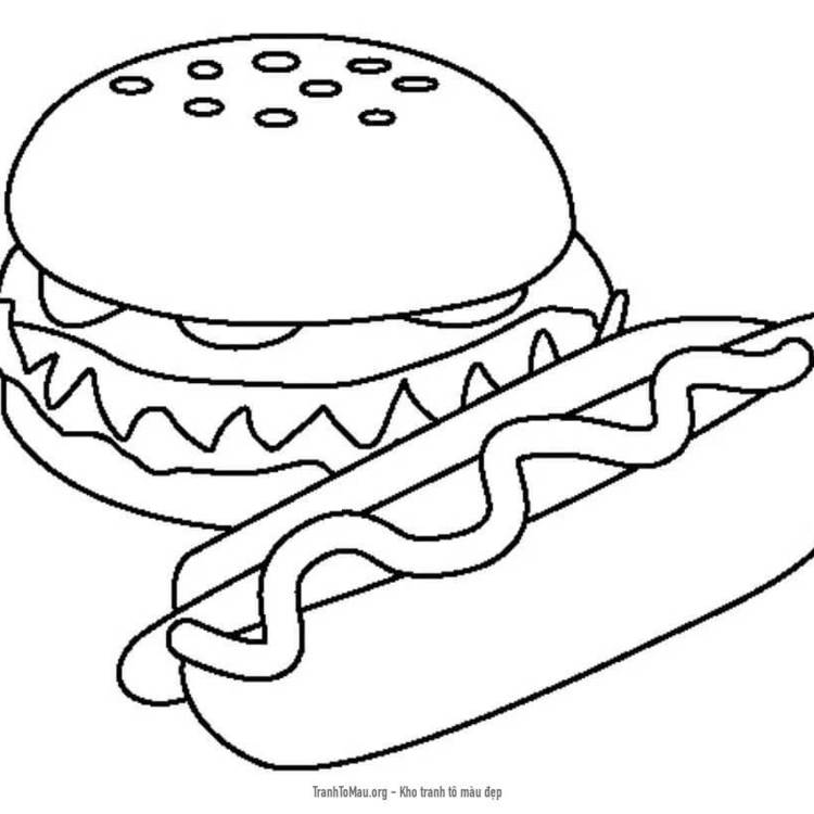 Tải tranh tô màu Hamburger và Bánh Mì