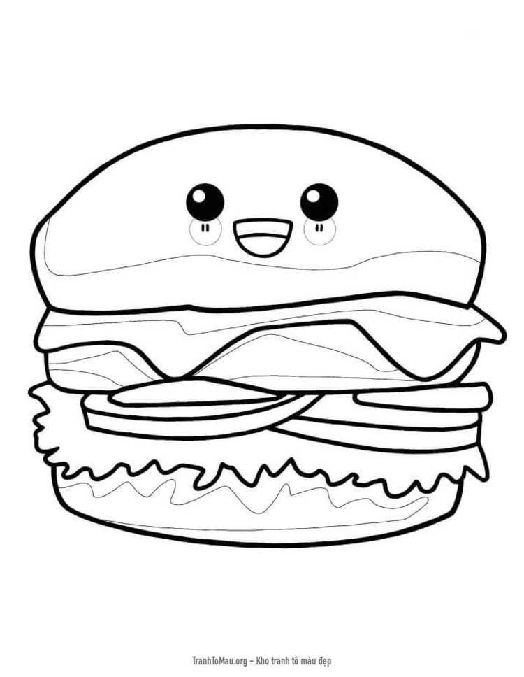 Tải tranh tô màu Hamburger Vui Vẻ