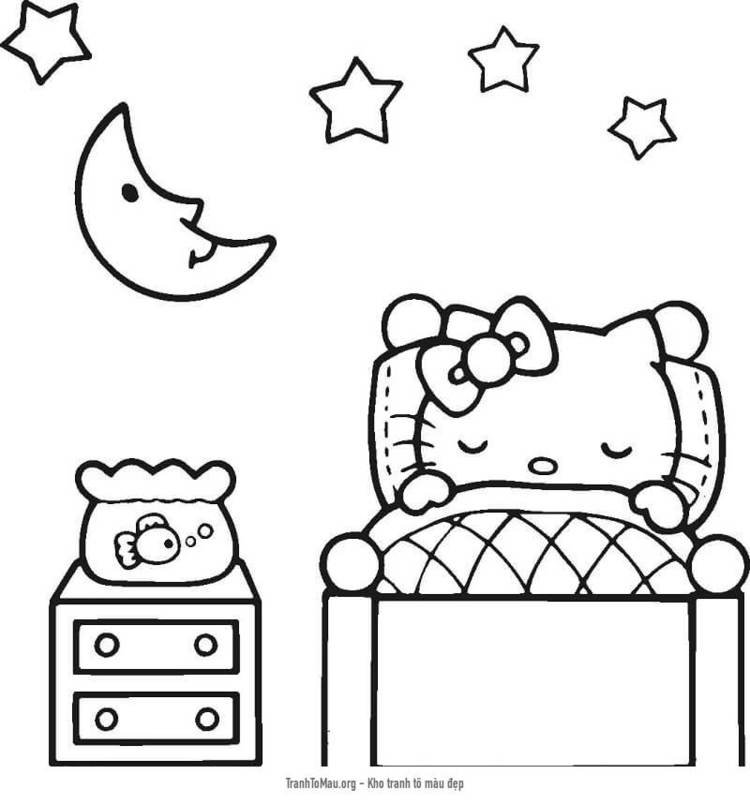 Tải tranh tô màu Hello Kitty Đang Ngủ