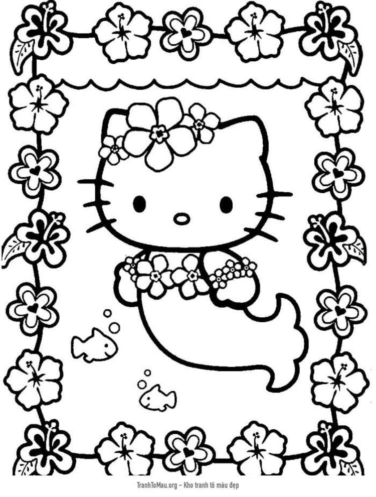 Tải tranh tô màu Hello Kitty Nàng Tiên Cá