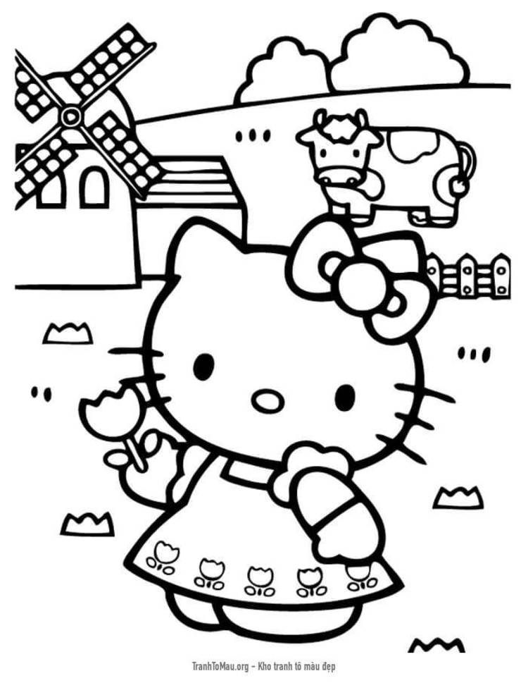 Tải tranh tô màu Hello Kitty ở Nông Trại