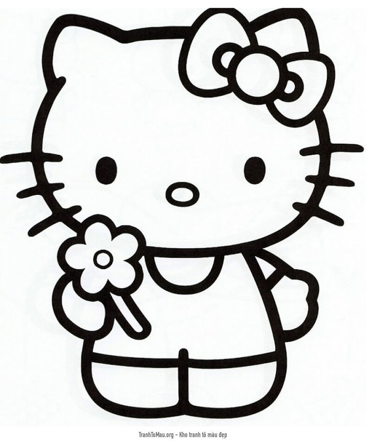 Tải tranh tô màu Hello Kitty và Bông Hoa