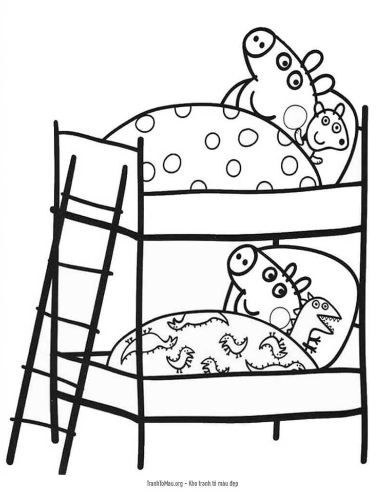 Tải tranh tô màu Heo Peppa và George Đi Ngủ