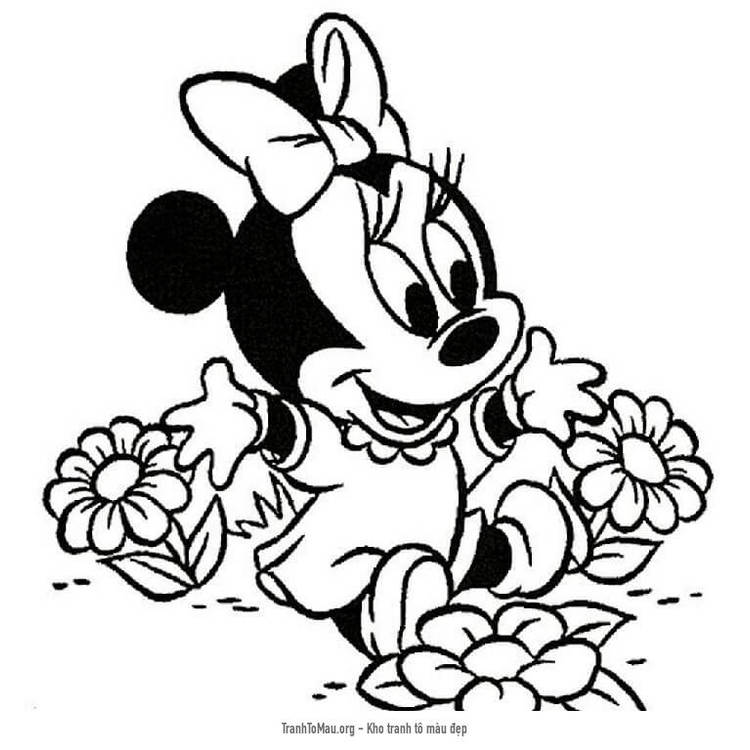 Tải tranh tô màu Minnie và Những Bông Hoa
