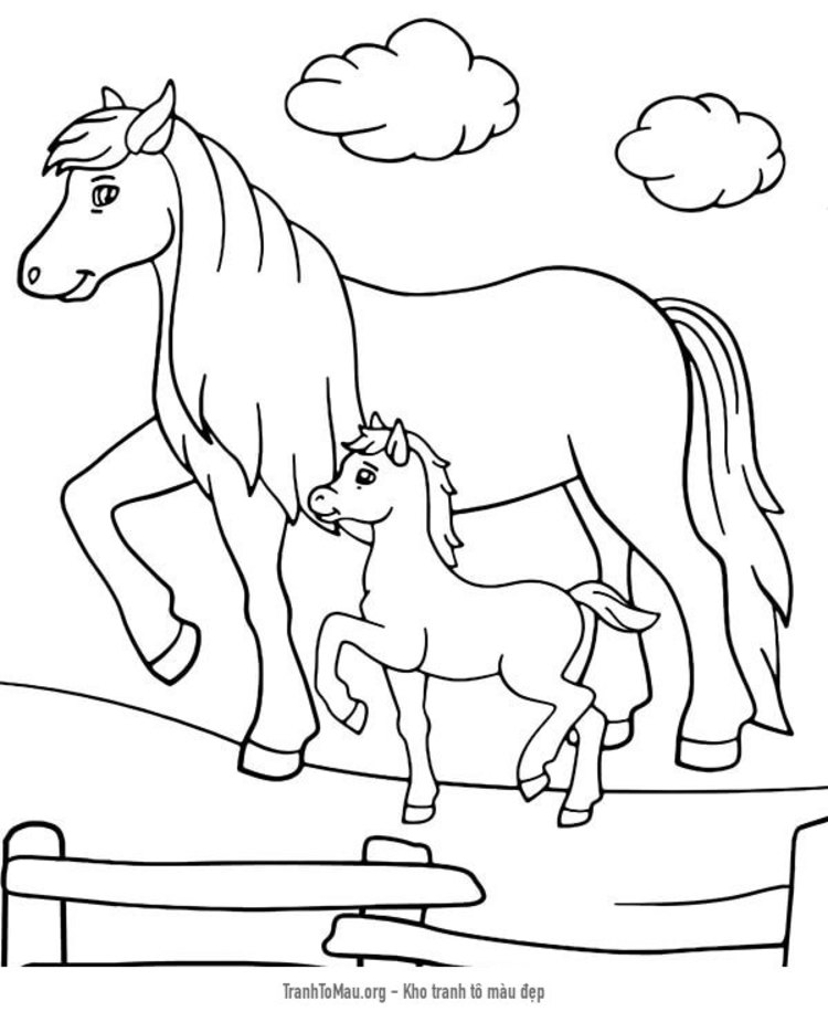 Tải tranh tô màu Ngựa Mẹ và Ngựa Con