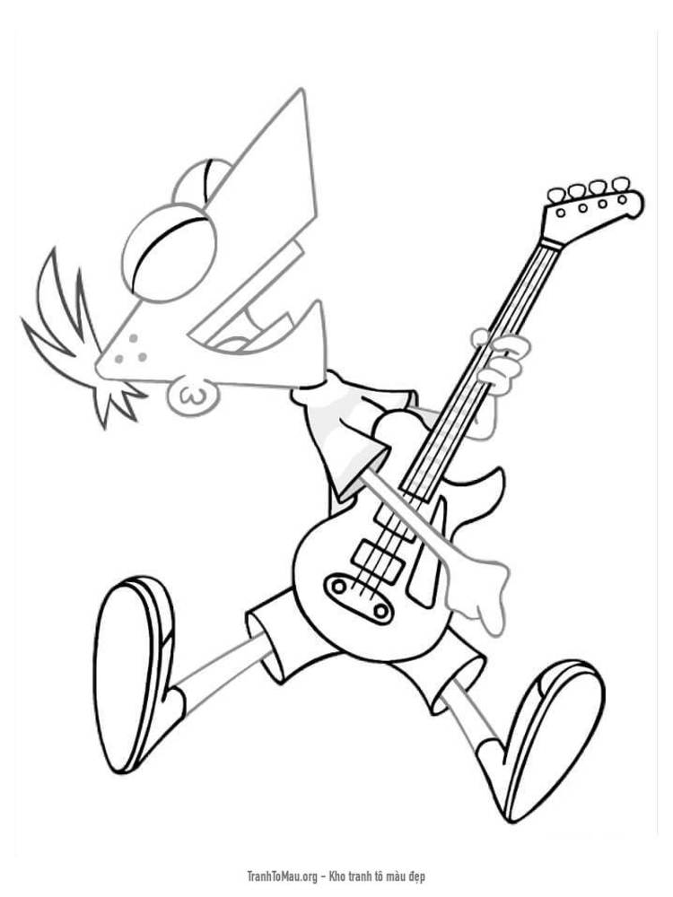 Tải tranh tô màu Phineas chơi Guitar