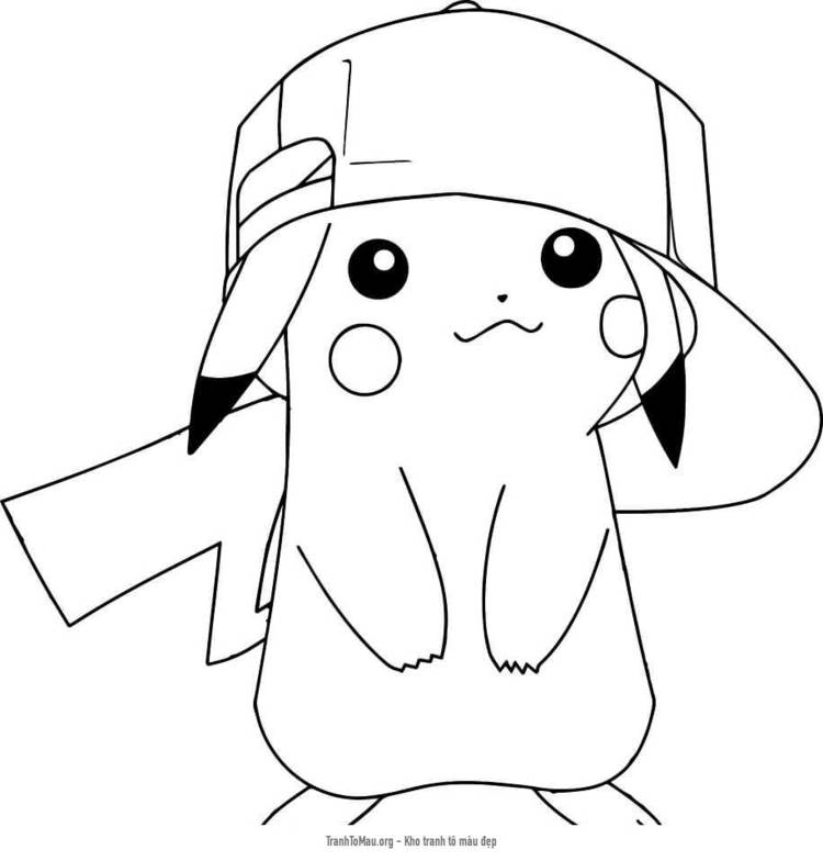 Tải tranh tô màu Pikachu Đội Mũ