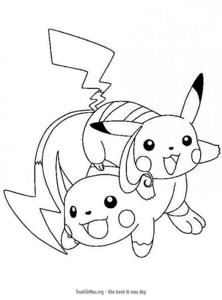Tải tranh tô màu Raichu và Pikachu
