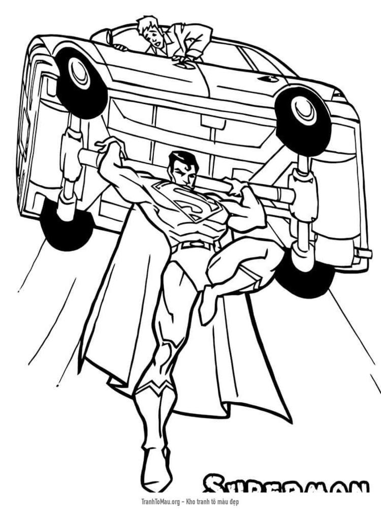 Tải tranh tô màu Siêu Nhân Superman Nhấc Bổng Chiếc Xe