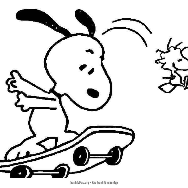 Tải tranh tô màu Snoopy Trượt Ván