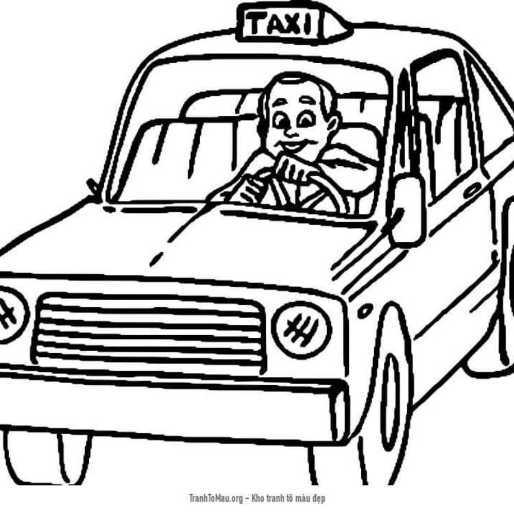 Tải tranh tô màu Tài Xế Lái Xe Taxi Trên Đường