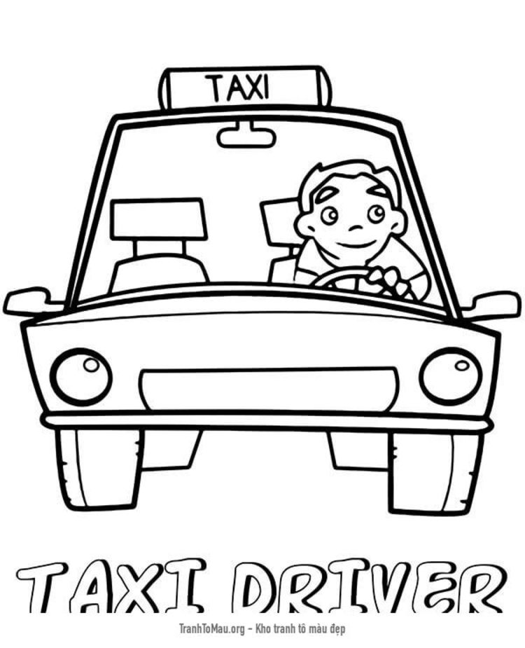 Tải tranh tô màu Tài Xế Lái Xe Taxi