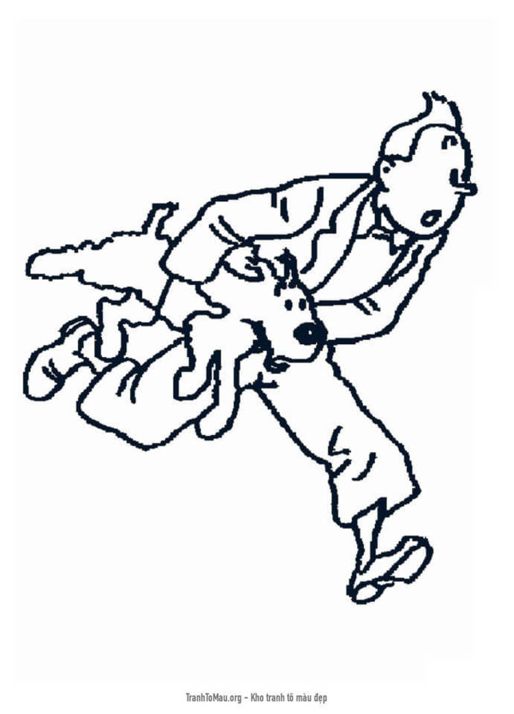 Tải tranh tô màu Tintin Và Chú Chó Milou Đang Chạy