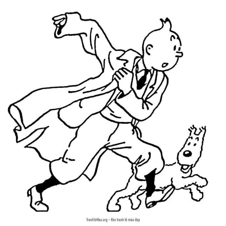 Tải tranh tô màu Tintin Và Chú Chó Milou