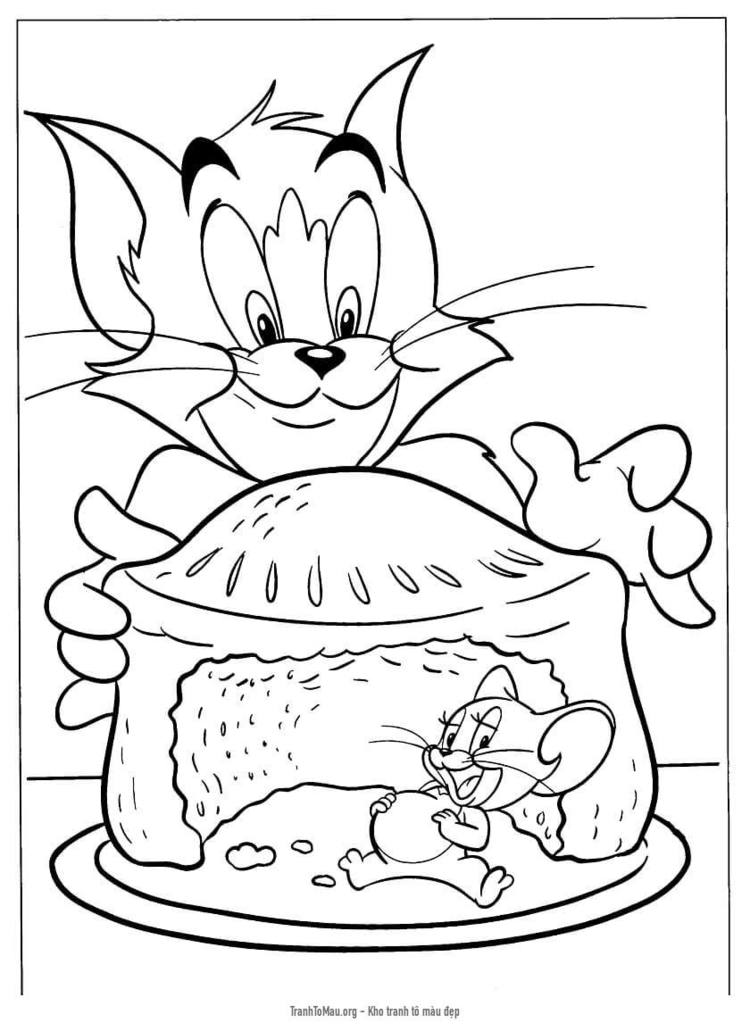 Tải tranh tô màu Tom và Jerry Ăn Bánh