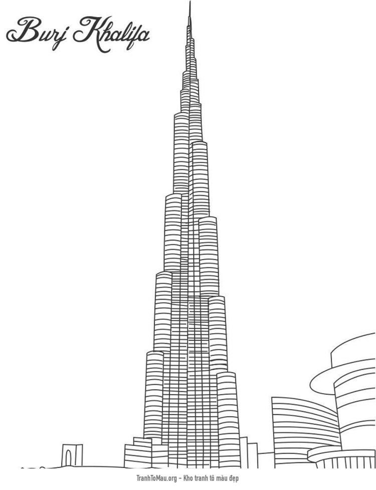 Tải tranh tô màu tòa tháp burj khalifa