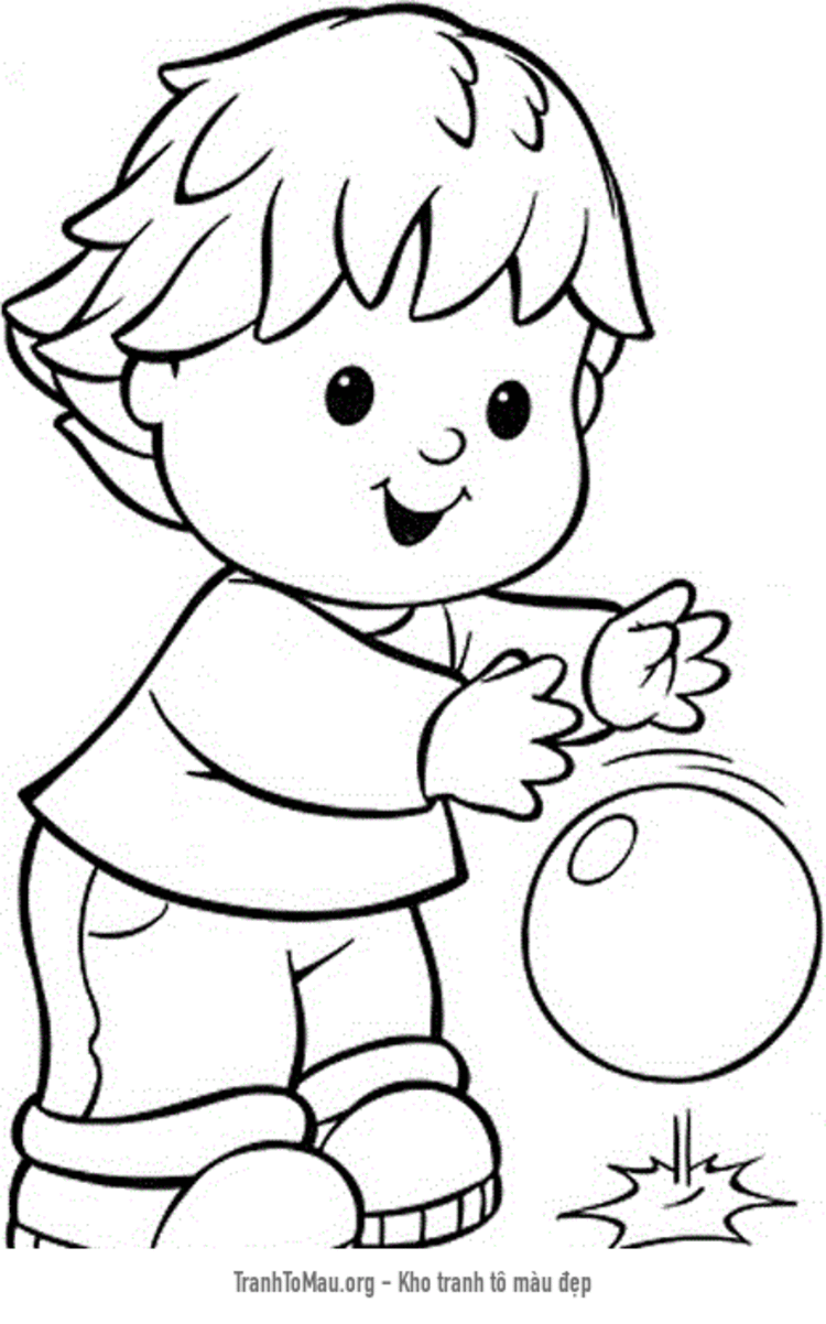 Tải tranh tô màu đứa bé chơi với quả bóng